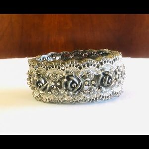 Vintage Silver Tortolani Big Rose Floral Bracelet
